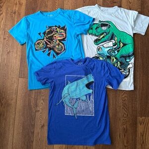 The Children's Place Blue and White Dinosaur and Shark Tees